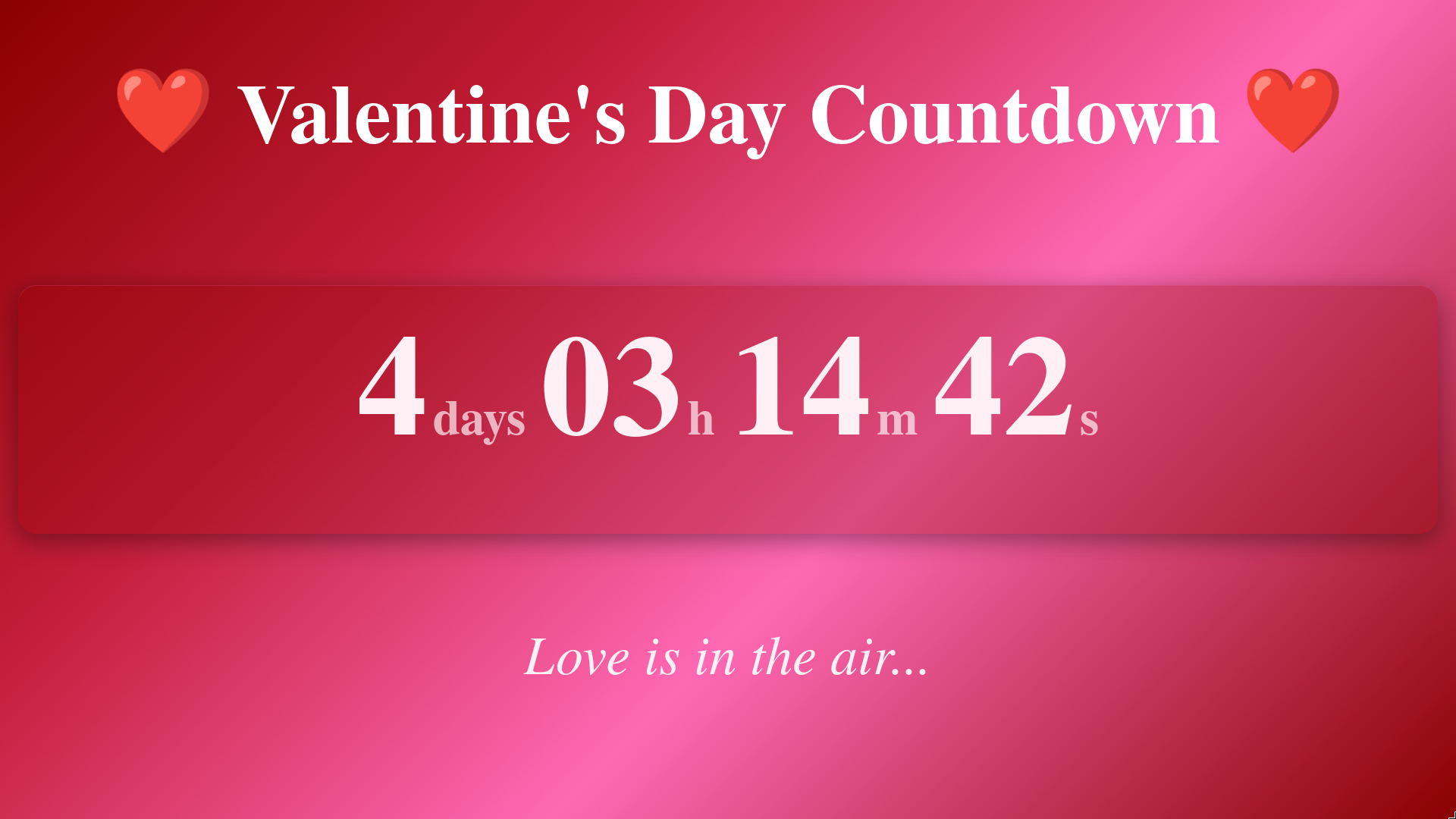 Valentine's Day countdown screen